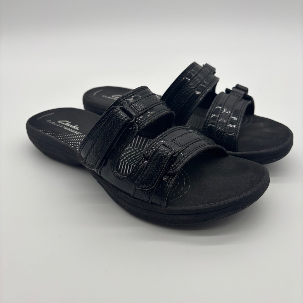 Clarks Cloudsteppers Slide Sandals Women 7 Black Arla Glison Adjustable Straps - Picture 1 of 13